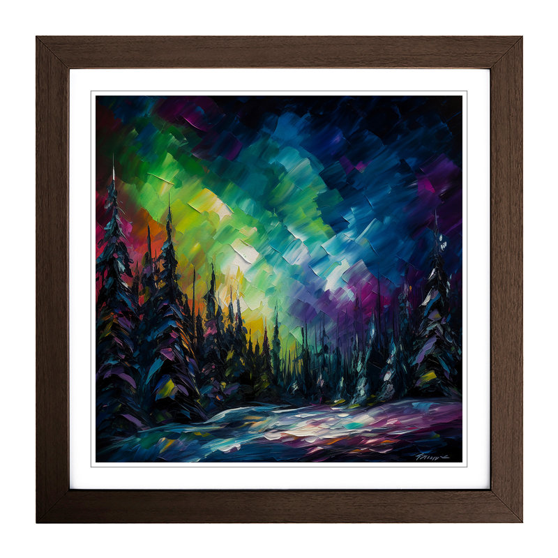 Northern Lights Palette Knife Painting No.1 - Framed Print, Walnut