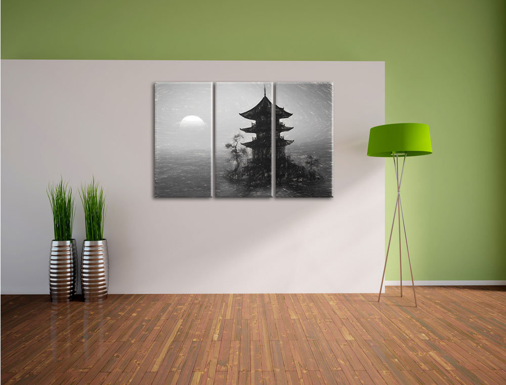 3-tlg. Leinwandbild-Set „Buddhistischer Tempel in Asien“, Kunstdruck