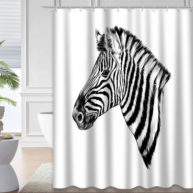 Rideau de douche noir avec crochets Zebra, L 72 po x l 84 po