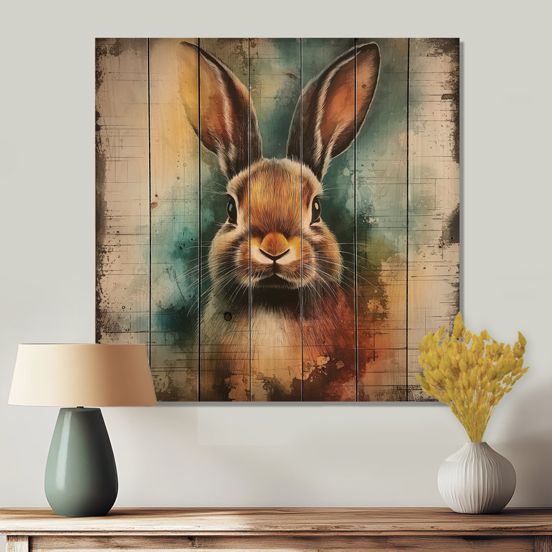 «Quick Rabbit Quick Th pensant» - Art mural moderne en bois sur bois de pin naturel, H 36 po x l 36 po