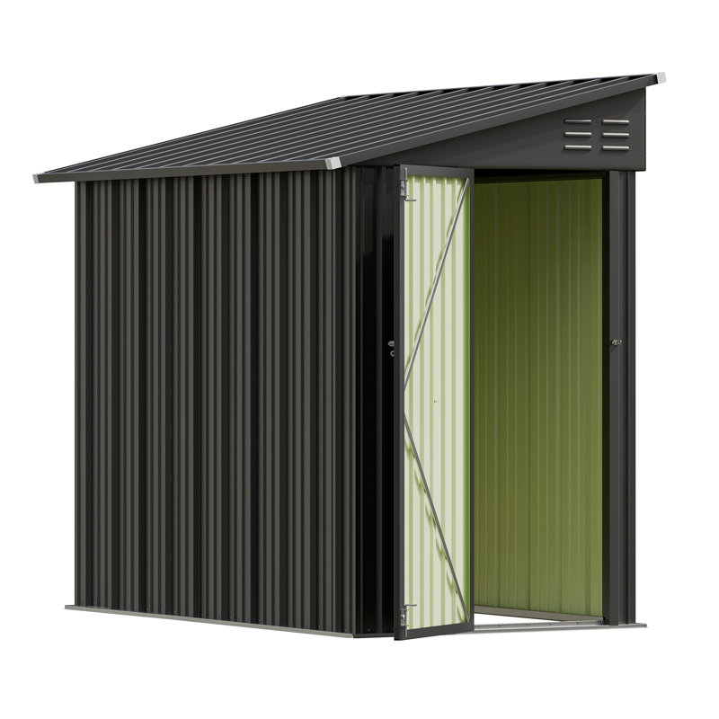6x4 Ft Outdoor Storage Shed, Lean To Storage Shed, Garden Tool Metal Storage House With Lockable Door, 2 Air Vents And Sloped Roof For Backyard, Patio, Lawn, Black