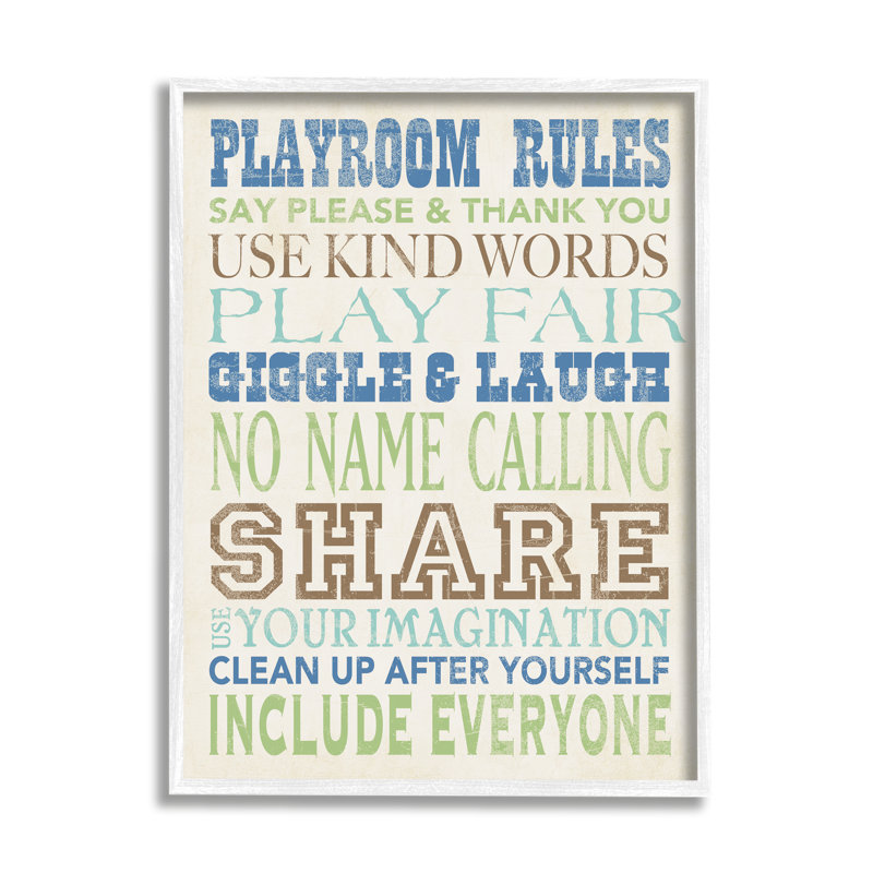 " Boys Playroom Rules " Graphic Art Print, 30" H x 24" W, Coastal White Framed Giclee