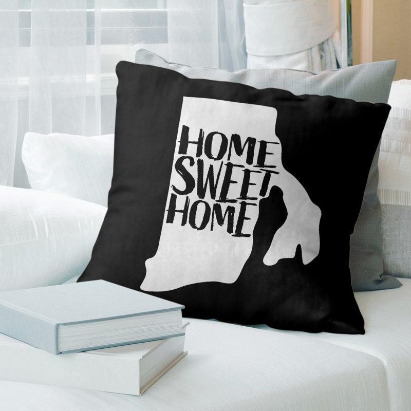 Coussin en lin us villes & states, 18 po x 18 po, Rhode Island, Noir