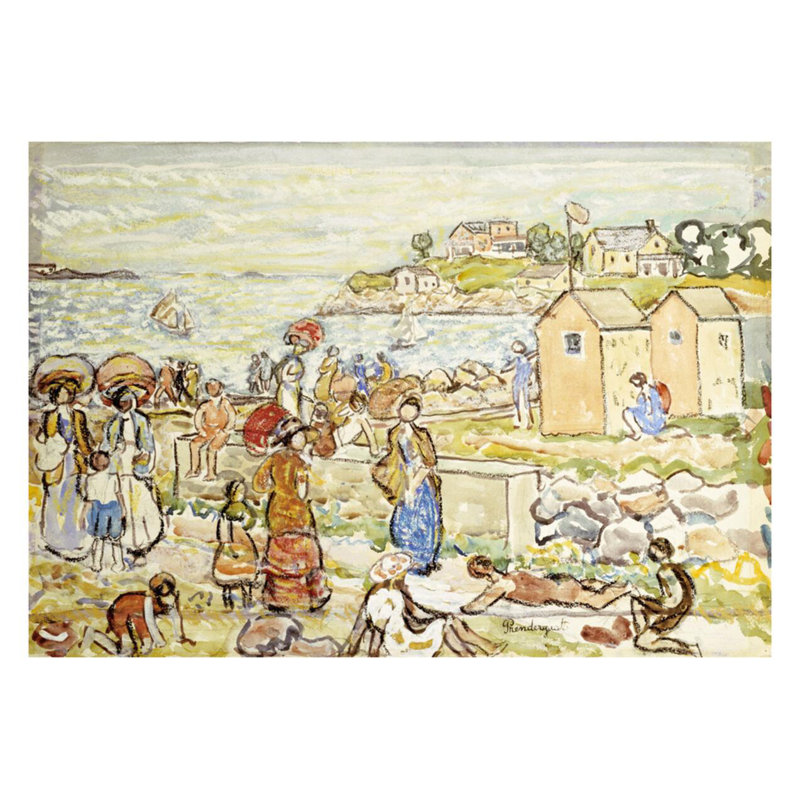«Bathers and Strollers at Marblehead» par Maurice Brasil Prendergast - estampe numérique, H 22 po x l 28 po