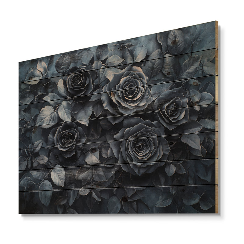 Midnight Roses Elegance II - Assortiment de bouquets de bois sur bois de pin naturel, H 34 po x l 44 po x P 0,78 po
