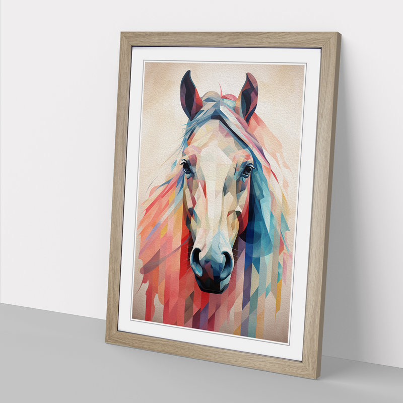 Pony Geometric Framed Print, 34cm H x 25cm W x 2cm D, Oak Framed
