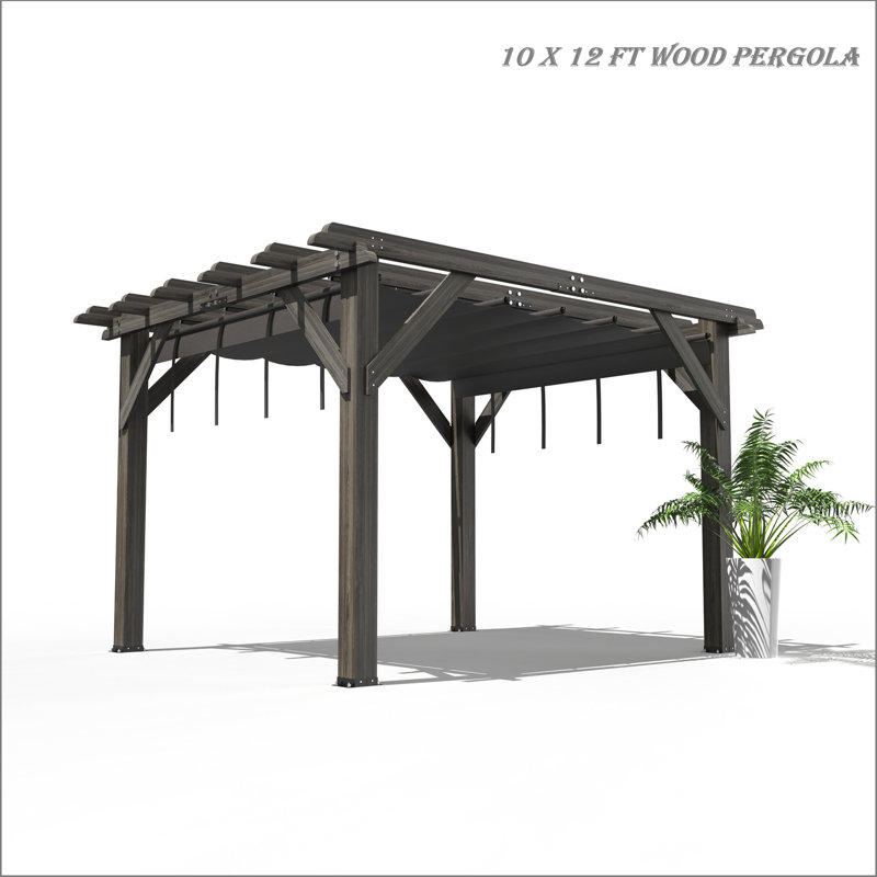10 Ft Outdoor Spruce Wood Wooden Gazebo Pergola With Canopy & Installation Kit, Quality Support Structure, Wind & Snow Resistant, Modern Outdoor Extendable Pavilion For Decks, Porches, Vines