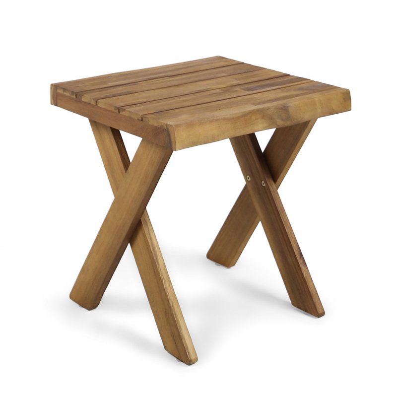 Outdoor Side End Table, 18 Inch Sandblasted Teak, Gray Acacia Wood, Gray