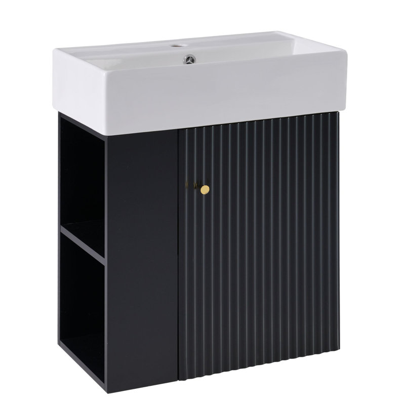 Meuble-lavabo flottant moderne 21,6 po, Noir, noir, noir, noir