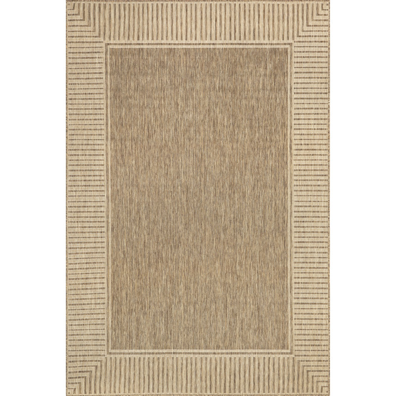 Alegre Bordered Indoor/Outdoor Rug, Rectangle 5' x 8', Tan