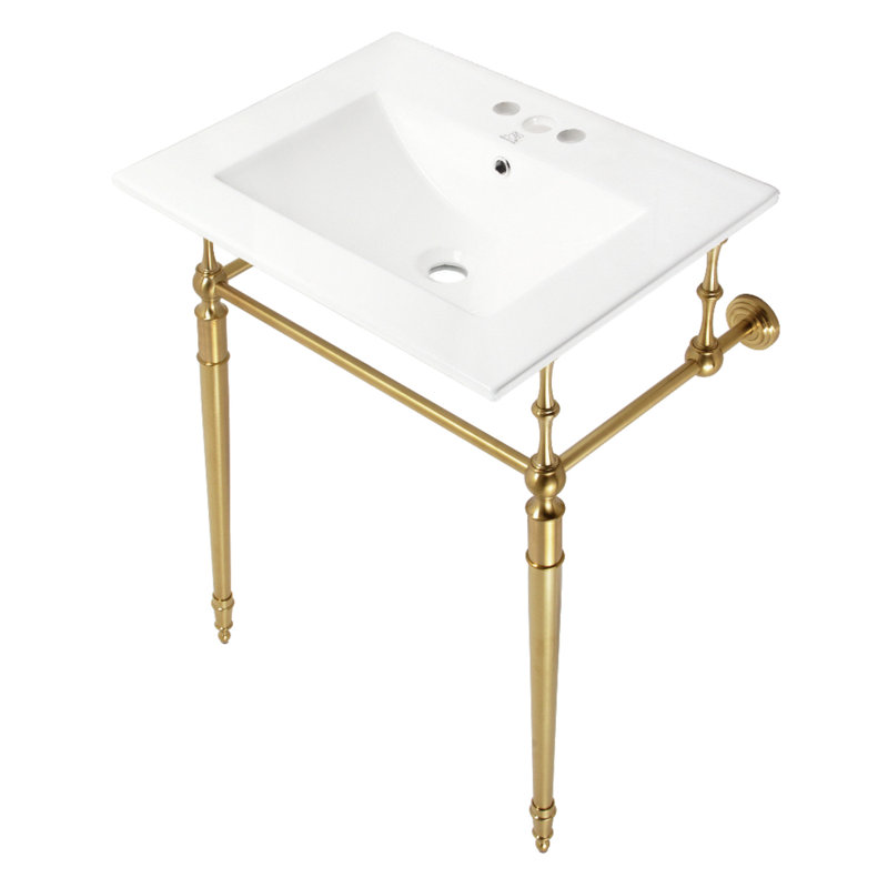 Lavabo de salle de bain console Edwardian, Laiton brossé, Centres de 4 po