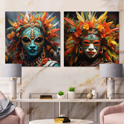 Danse des masques d'Afrique I - ensemble d'art mural sur toile masque africain