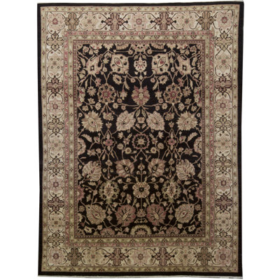 Hand-Knotted High-Quality Black and Beige Area Rug