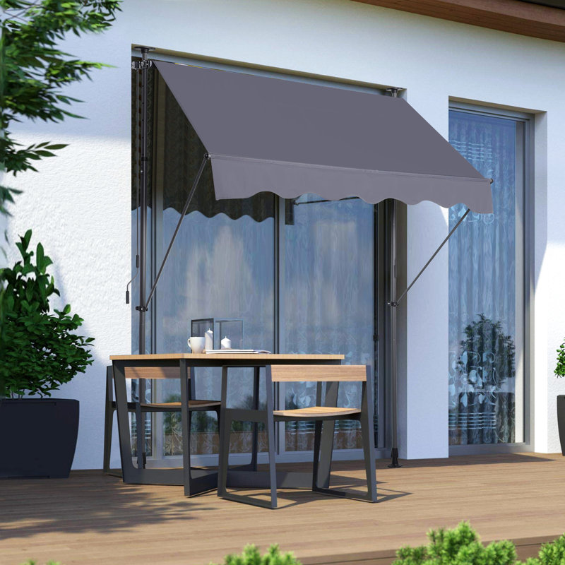 Auvent de porte de patio ajustable avec auvent de protection antiretour rétractable manuellement avec revêtement imperméable 78 po