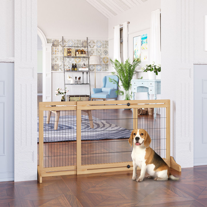 Adjustable Wooden Pet Gate Freestanding Dog Barrier for Doorway