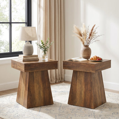 20" Farmhouse Square Nightstand, Bedside Table with Wide Base for Bedroom, Living Room