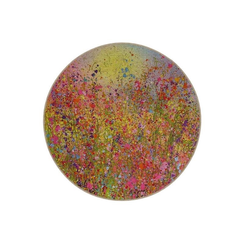 Pastel Theme Mixed Flowers Patterned Round Woven Base Modern Decorative Carpet, Round 2'8"