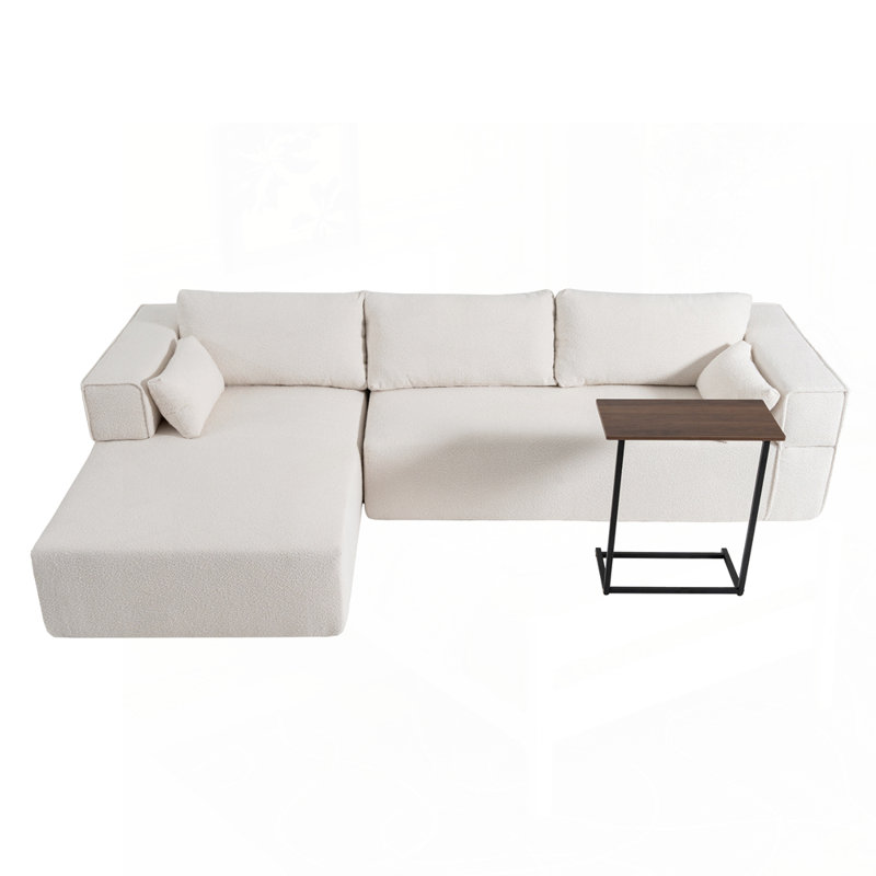 Versatile Modular Sofa with Free Side Table and Pillows for Living Room, Beige