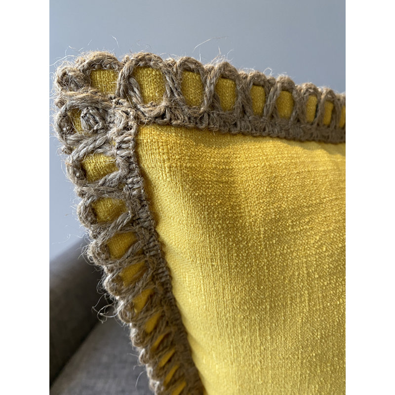 Coussin en jute avec insert ivoire, Jaune