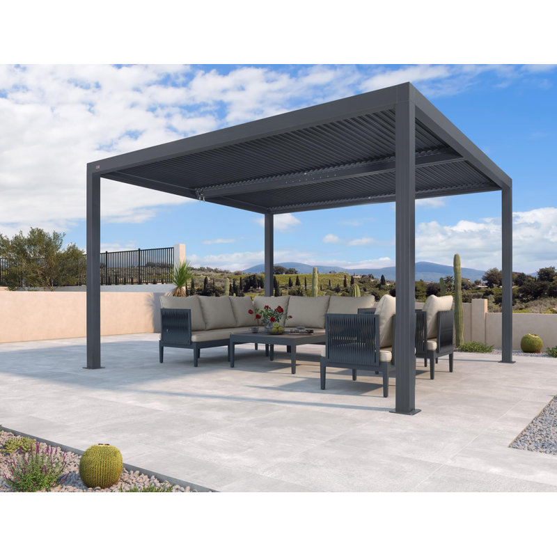 PURPLE LEAF Louvred Pergola 12' x 16' Outdoor Aluminum Pergola with Adjustable Roof for Deck Backyard Garden Grey Hardtop Gazebo