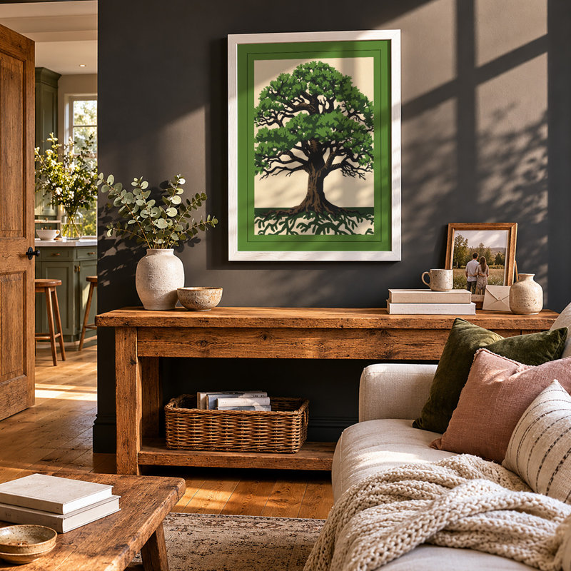 Rooted Tree Botanical - Framed Print, A2 - 59.4 x 42.0 cm, White
