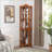 Corner Curio Cabinet, Lighted Display with Adjustable Shelves &amp; Push-to-Open Doors | Vintage Oak, Tempered Glass-1907777385