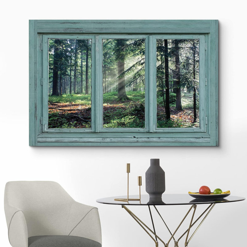 Window Scene " Window View Of Sunlight In The Forest Nature Pictures Rustic Landscape Vibrant ", 24" H x 36" W