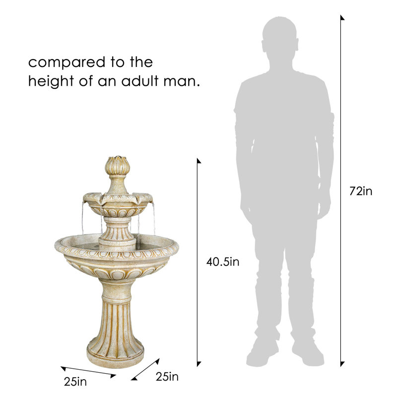 40.5" Beige Fibre Reinforced Concrete 3-Tier Cascading Garden Waterfall Fountain