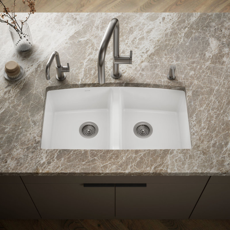 Brookfield 33" L x 22" W x 9-5/8" Under-Mount Double-Equal Kitchen Sink, Iron Cobalt