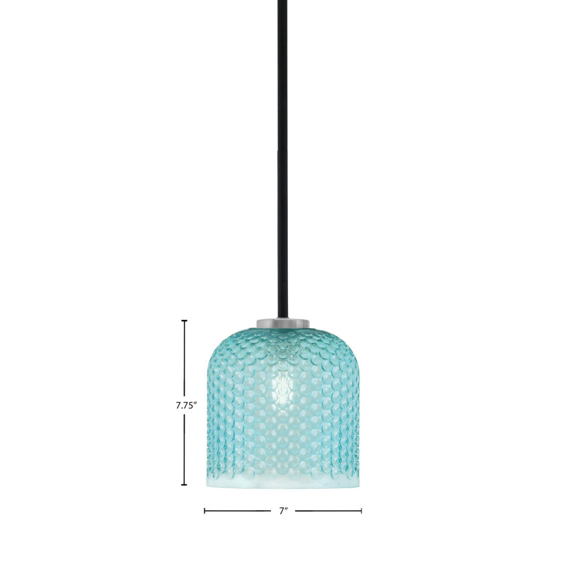 Mini-luminaire suspendu 1 lumière Amarmula, fini noir mat et graphite, verre texturé turquoise 7 po, Sarcelle