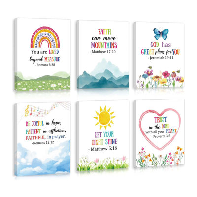 Encadrement inspiré de versets bibliques, 6 pièces, 8 "x 10", art mural chrétien arc-en-ciel pour les enfants, décorations d'école du dimanche pour la classe, décoration murale de chambre de bébé