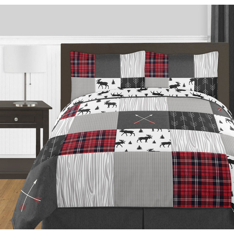 Full Red and Black Reversible Microfiber Kids Comforter Set