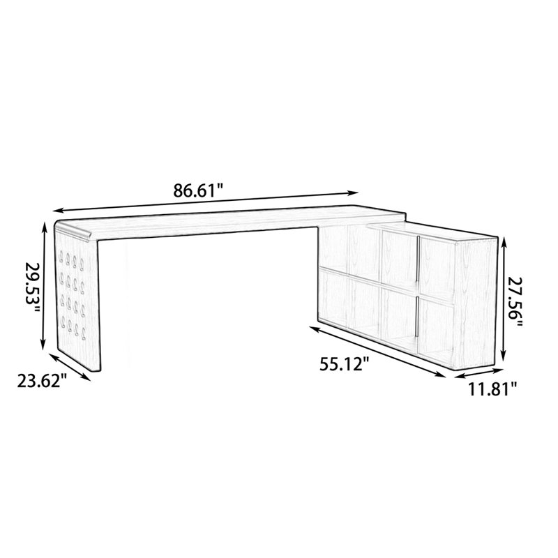 Bureau rectangulaire brun en bois massif, H 29,53 po x l 86,61 po x P 23,62 po