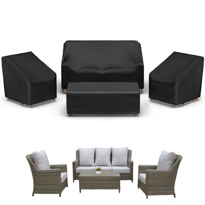 Black 420D PU-Coated 4-Piece Outdoor Furniture Cover Set-Fits Single Chairs, Loveseat, and Table