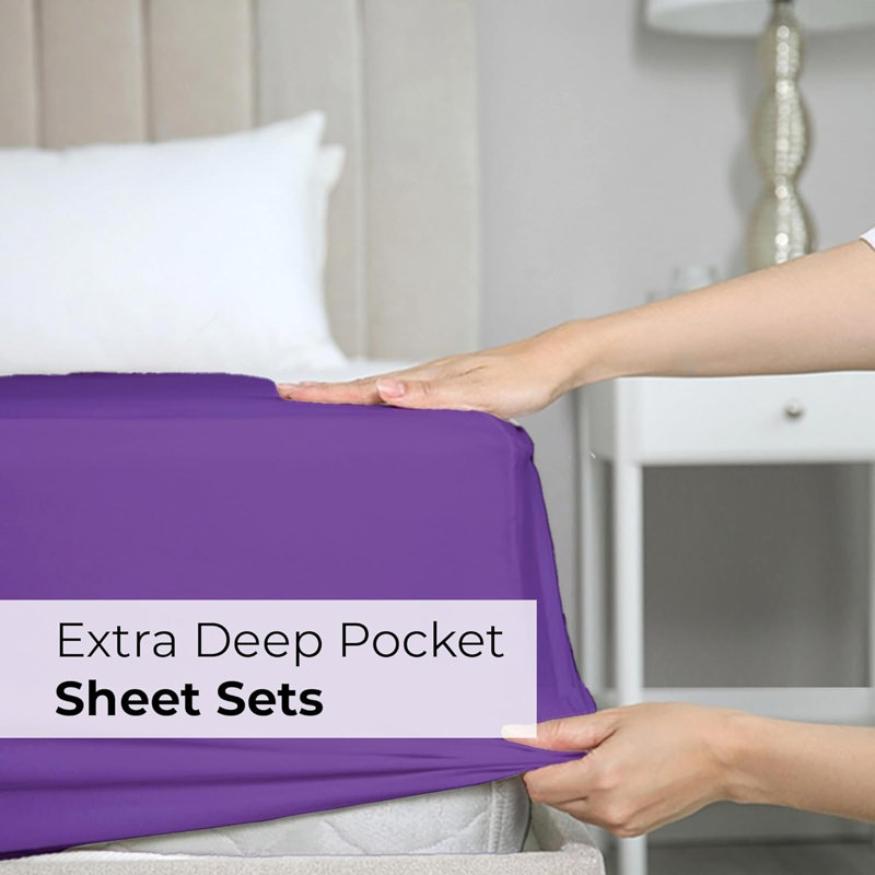 Queen Purple Microfiber 6-Piece Deep Pocket Sheet Set