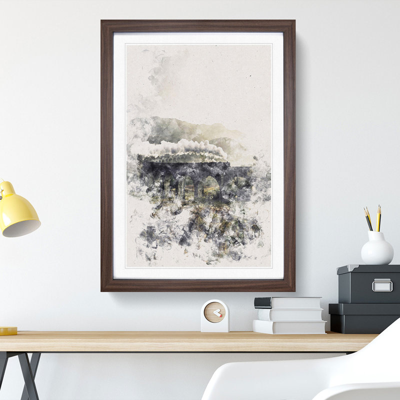 Steam Train over Glenfinnan Viaduct - Picture Frame Painting Print, Walnut Framed, 33cm H x 24cm W x 2cm D