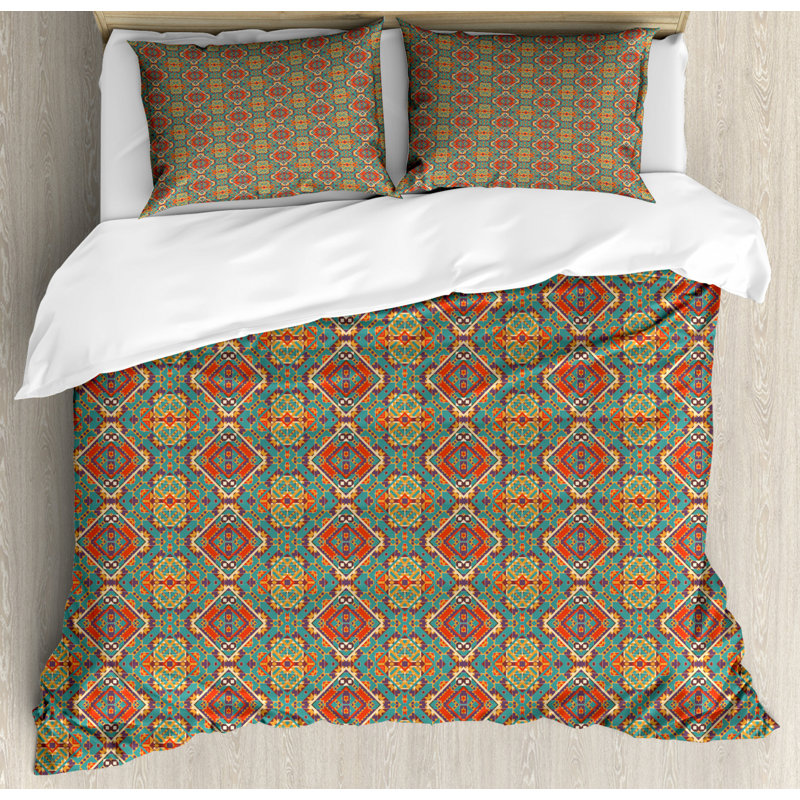Rustic Polyester Geometric Shapes Duvet Cover, Queen Duvet Cover + 2 Shams