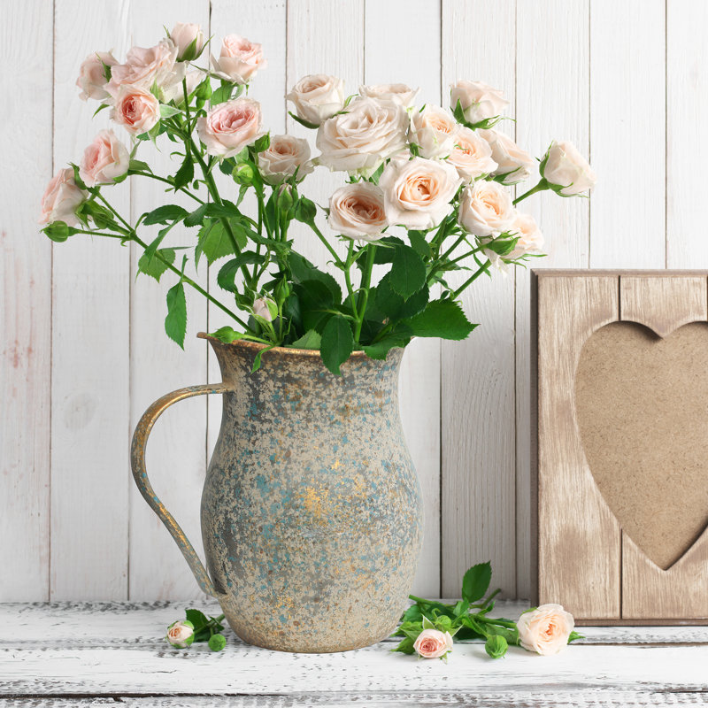 Vase en métal rustique pour fleur ， Vintage Pitchr Vase Flower Vase Farmhouse Table Kitchen Decor, Gris
