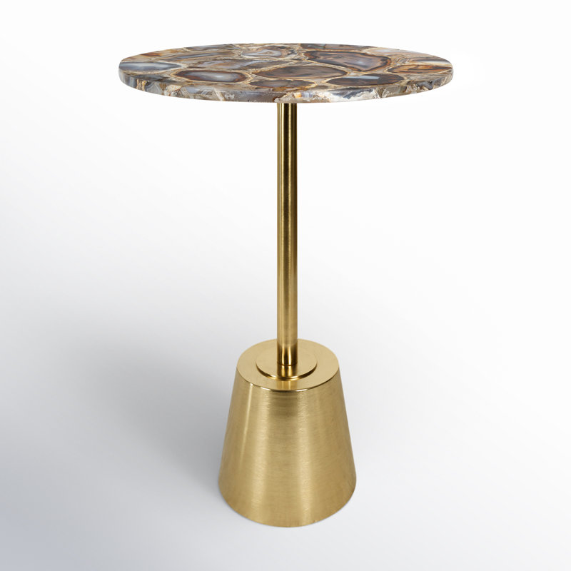 Cemil Marble Top End Table, 23.25" H x 14" W x 14" D, Gold, Black