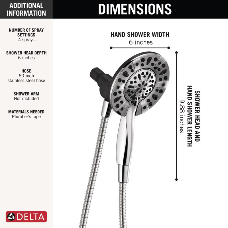 In2ition 4-Setting Two-in-One Shower, 2.5 GPM, Chrome