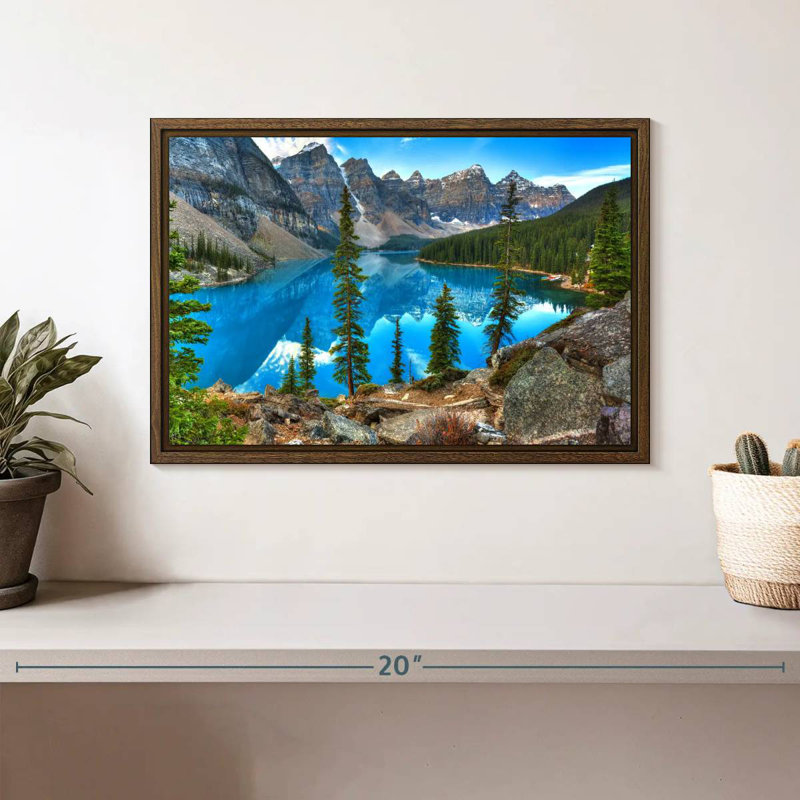 Moraine à Banff, 13 po x 9 po, Cadre flottant noyer