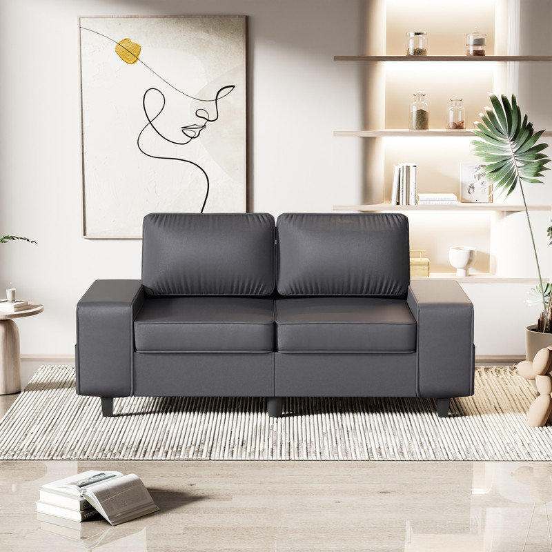 Canapé rembourré avec rangement, Mélange de polyester gris foncé, 2