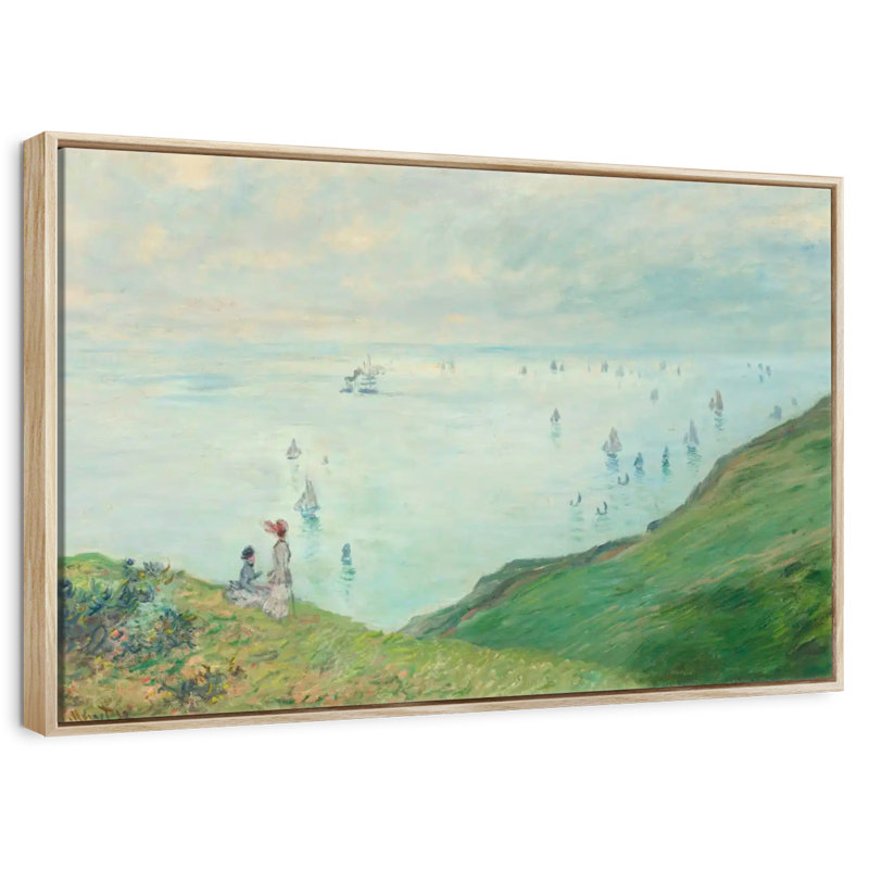 Falaises de Pourville, 1882, Cadre flottant en bois naturel, 46 po x 31 po