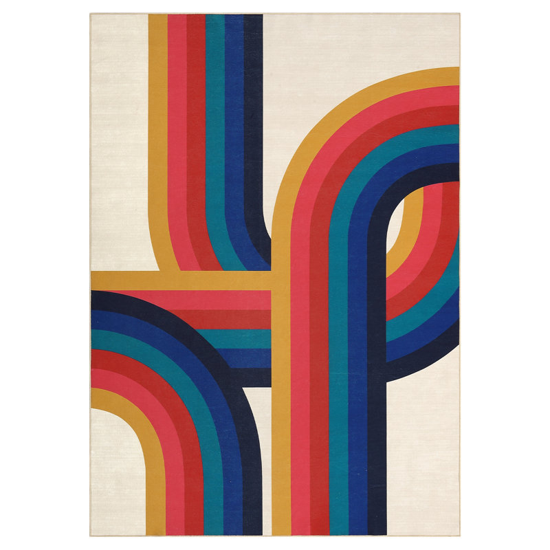 Moderen Machine Washable Rug with Rubber Backing for Living Room Abstract Non-Slip Area Rug Indoor Carpet Non-Shedding Rug for Bedroom Dining Room Hallway Kitchen Office Playroom Nursery