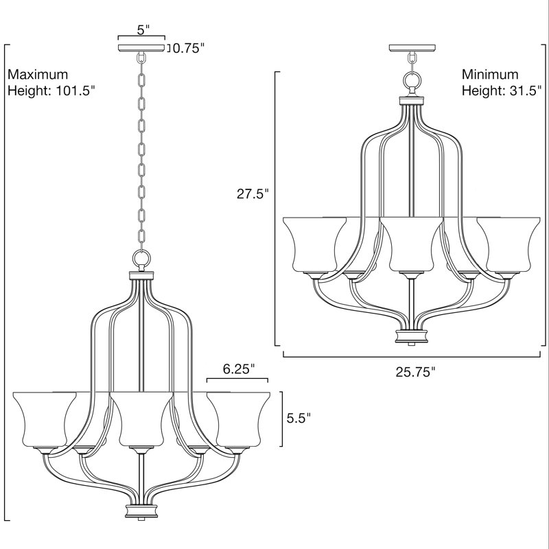 Lustre empire à 5 lumières de style bougie Vester