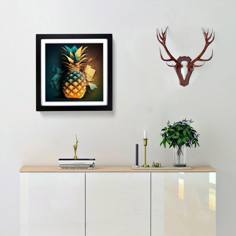 Pineapple Abstract - Single Picture Frame Print on Wood, Black