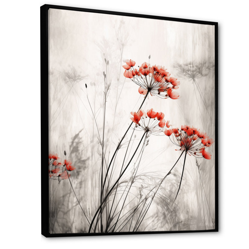 «Red Grey Herb Garden III», impressions sur toile florales, 44" H x 34" W, Cadre flottant noir