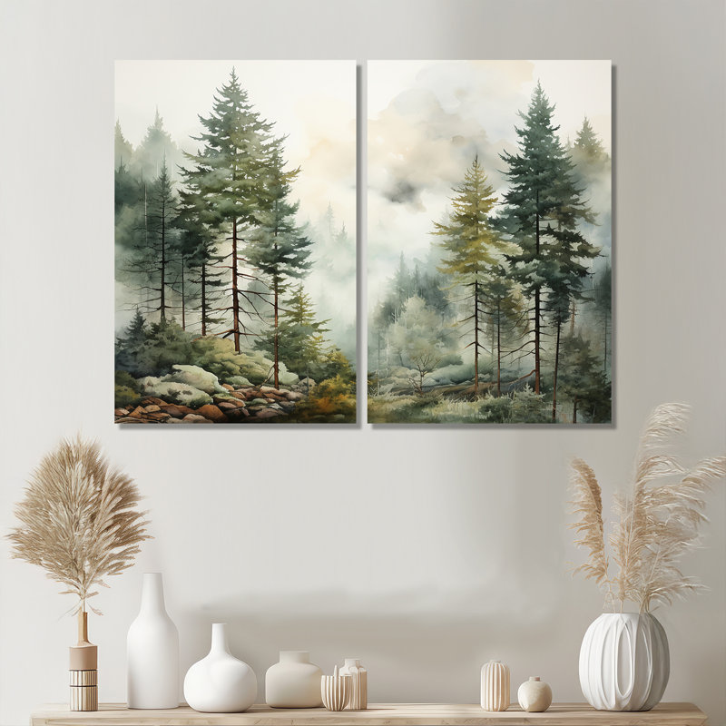 «Pine Tree Misty Morning II», reproductions d'art traditionnel sur toile, 36" H x 48" W, Wrapped Canvas, Does Not Apply