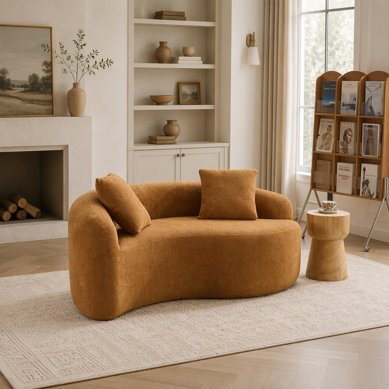 Canapé d'angle incurvé en chenille : double profondeur, aucun assemblage requis, compact pour les petits espaces, luxueux et confortable