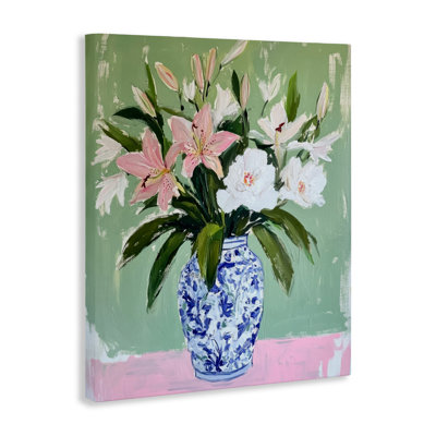 Lily Cluster in Chinoiserie Vase Canvas, design by Petal Prints Design